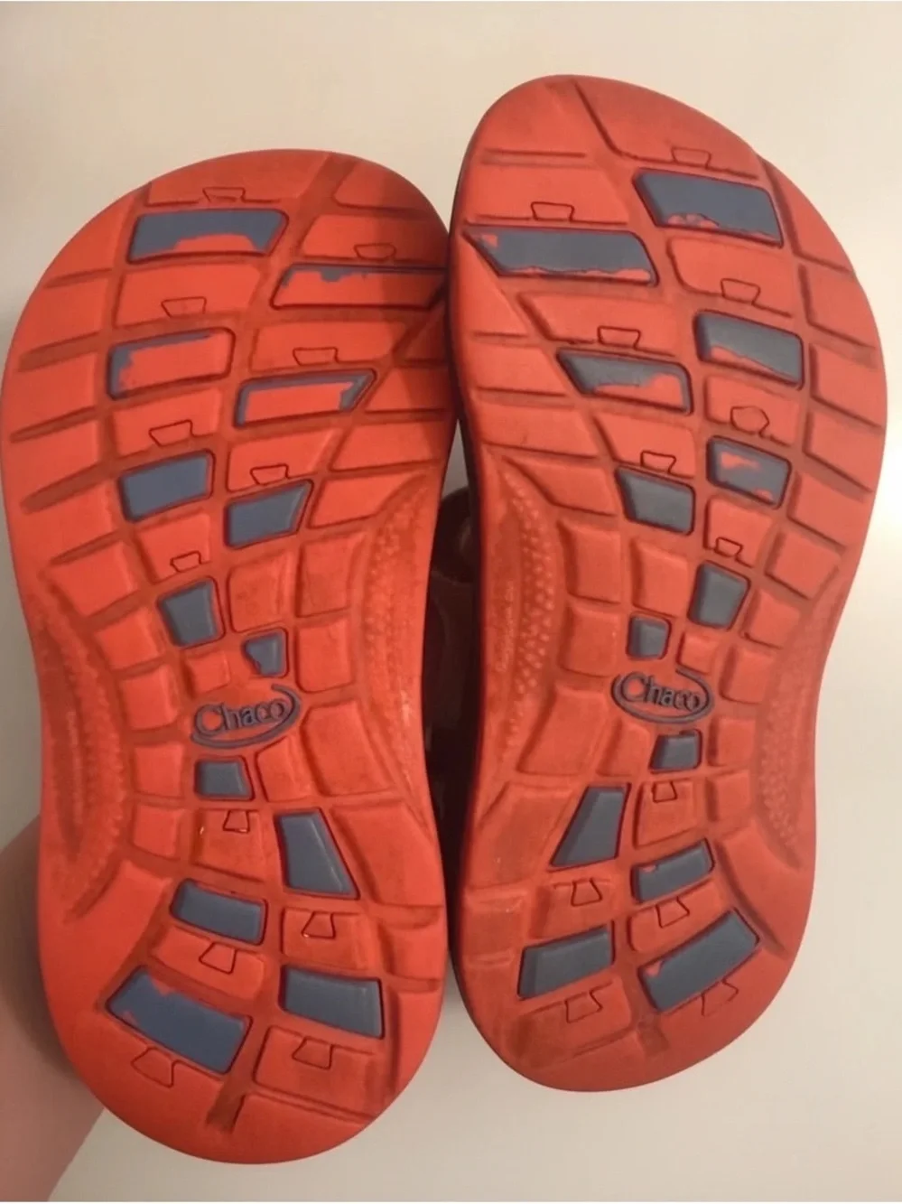Chaco Kids' Z/1 Ecotread hiking sandals in coral &blue. Size 3